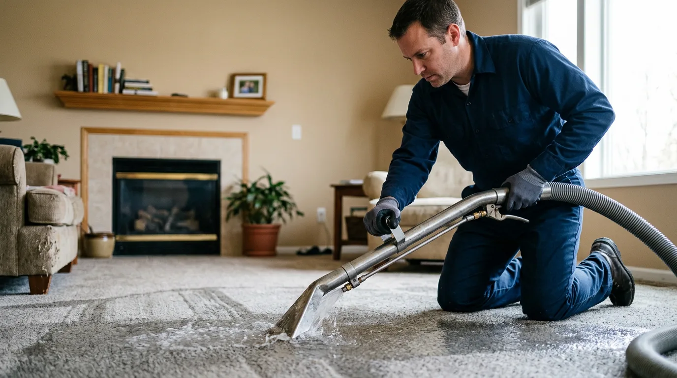 Water damage restoration technician working near Cambria, WI